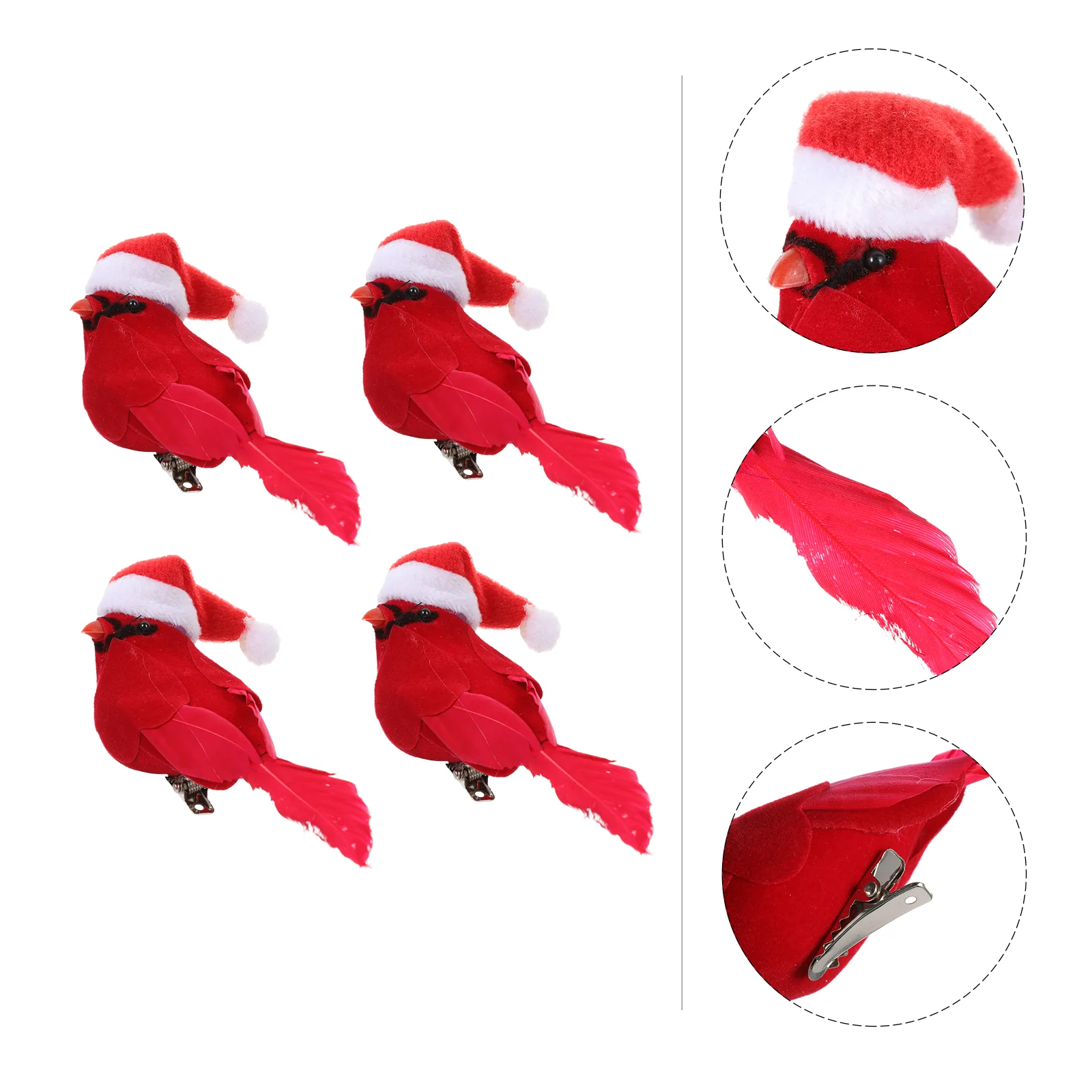 

Red Cardinal Christmas Birds Bird Ornamentsartificial Tree Santa Hats Clipsfigurines Ornament Cardinals Clipmetal Hanging Hat