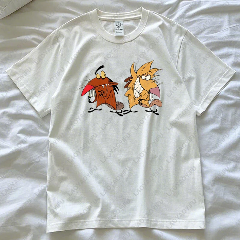 Фото Рубашка Angry Beavers 90-х годов Ностальгический мультяшный ТВ-шоу Футболка Daggett and Norbert Футболка с графическим рисунком Мужчины Женщины Хлопковые топы с короткими рукавами №5