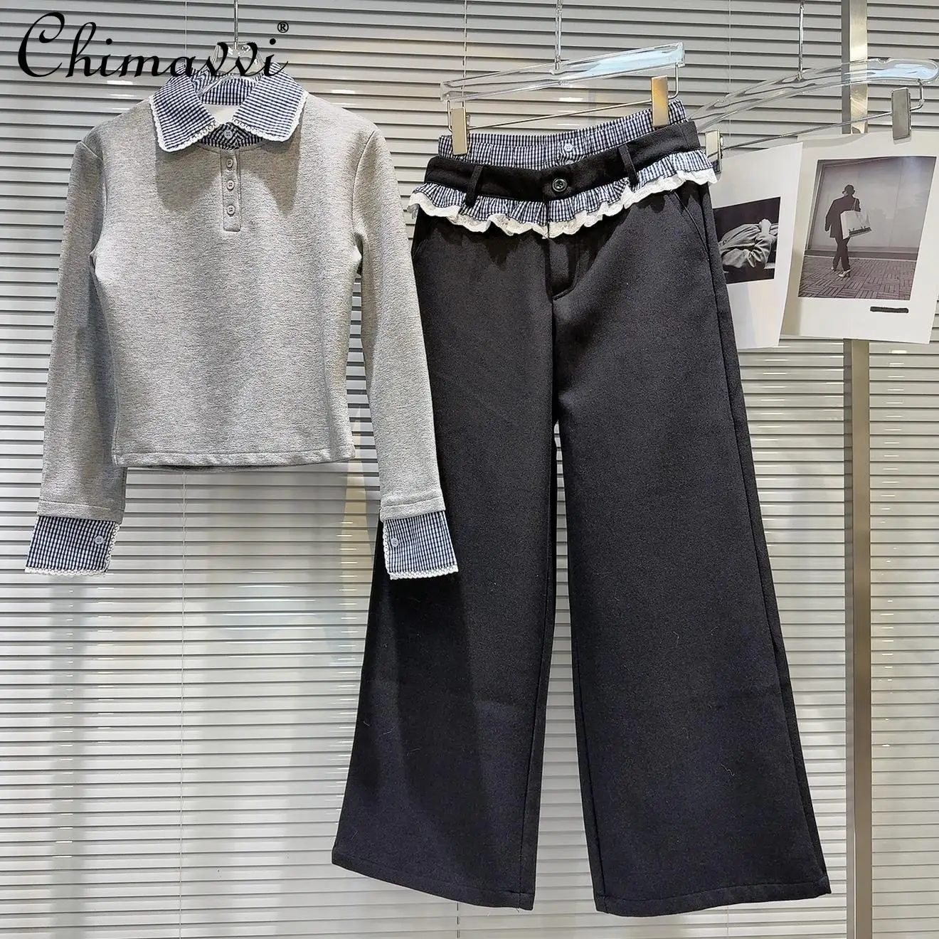 Французская ленивая повседневная клетчатая рубашка с лацканами и длинными