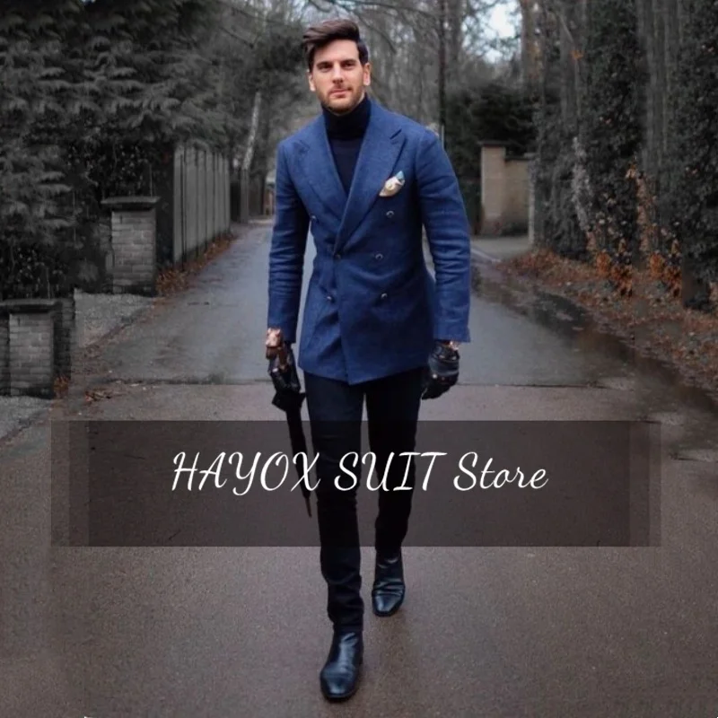 

2023 Men's Suit Fashion Solid Color Casual Peak Lapel Comfortable Double Breasted Cape Coat Slim Fit Business Tuxedo