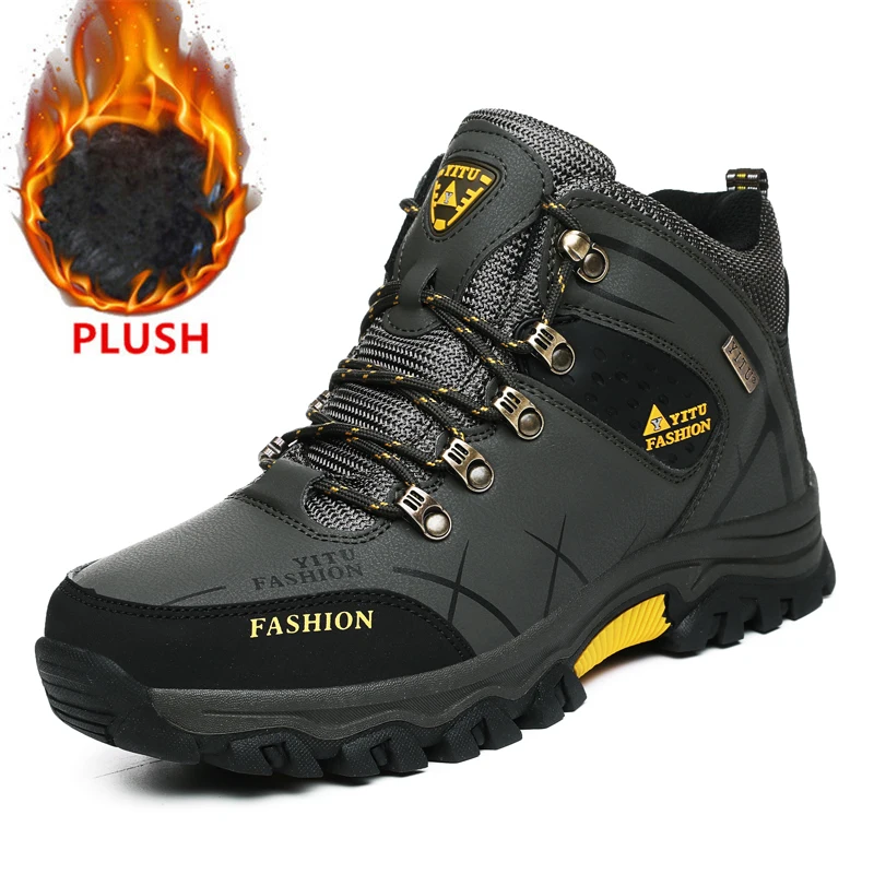 

Winter Men's Snow Boots Outdoor Waterproof Hiking Boots Warm Leather Sneakers Big Sizes Anti-Slip Casual Work Travel Shoes Men