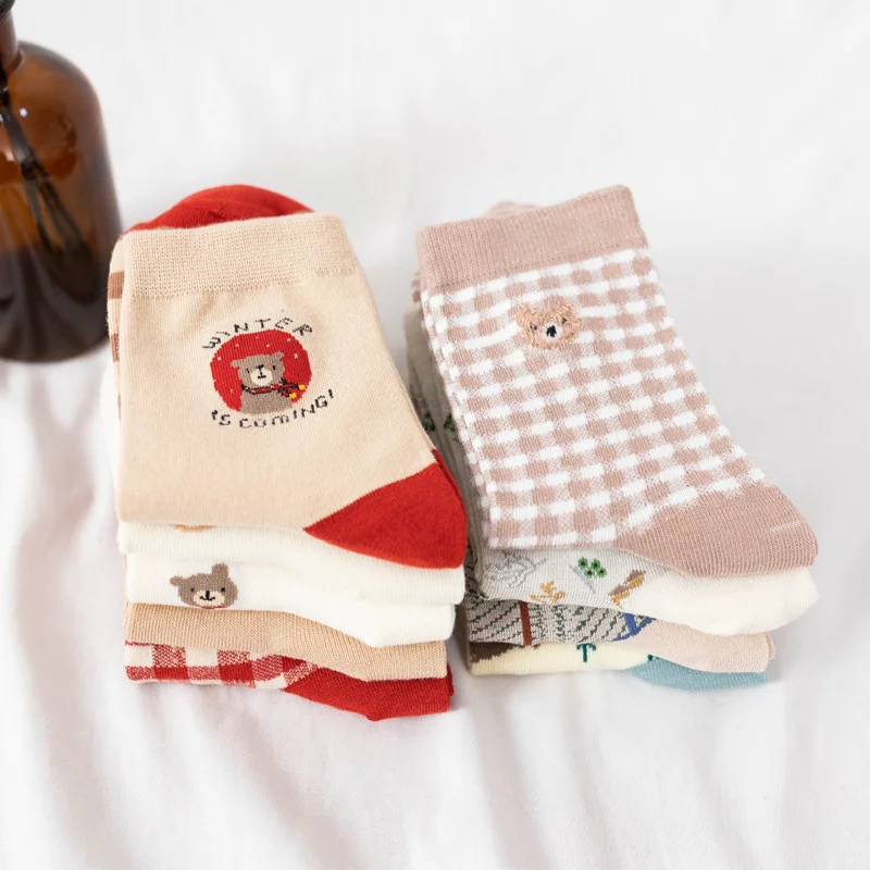 

Женские мягкие модные милые Мультяшные хлопковые японские корейские носки Рождественская кавайная медведь Сейлор Харадзюку сутулка уличн...