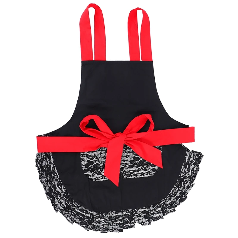 

Black Lace Flirty Apron With Pocket, Fun Retro Sexy Kitchen Cooking Pinup Aprons For Women Girls