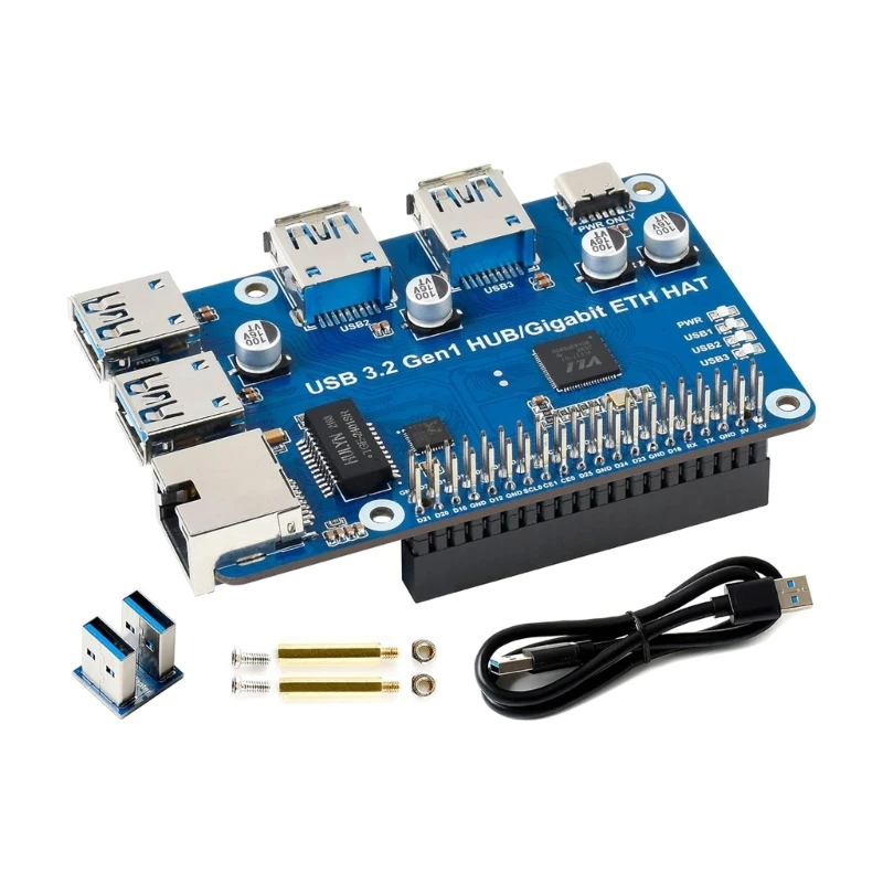 

USB3.2 Gen1 andGigabit Ethernet HUB HAT Simplifies Connection forRaspberryPi4B P9JB