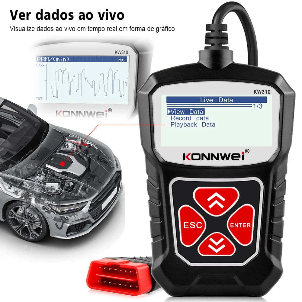 KONNWEI KW310 OBD2 Автомобильный диагностический сканер Автомобильный считыватель кодов неисправностей Проверка лампы двигателя Сброс сервисных данных в прямом эфире Русский (art.: 3920cf61fac27) - 3920cf61fac27