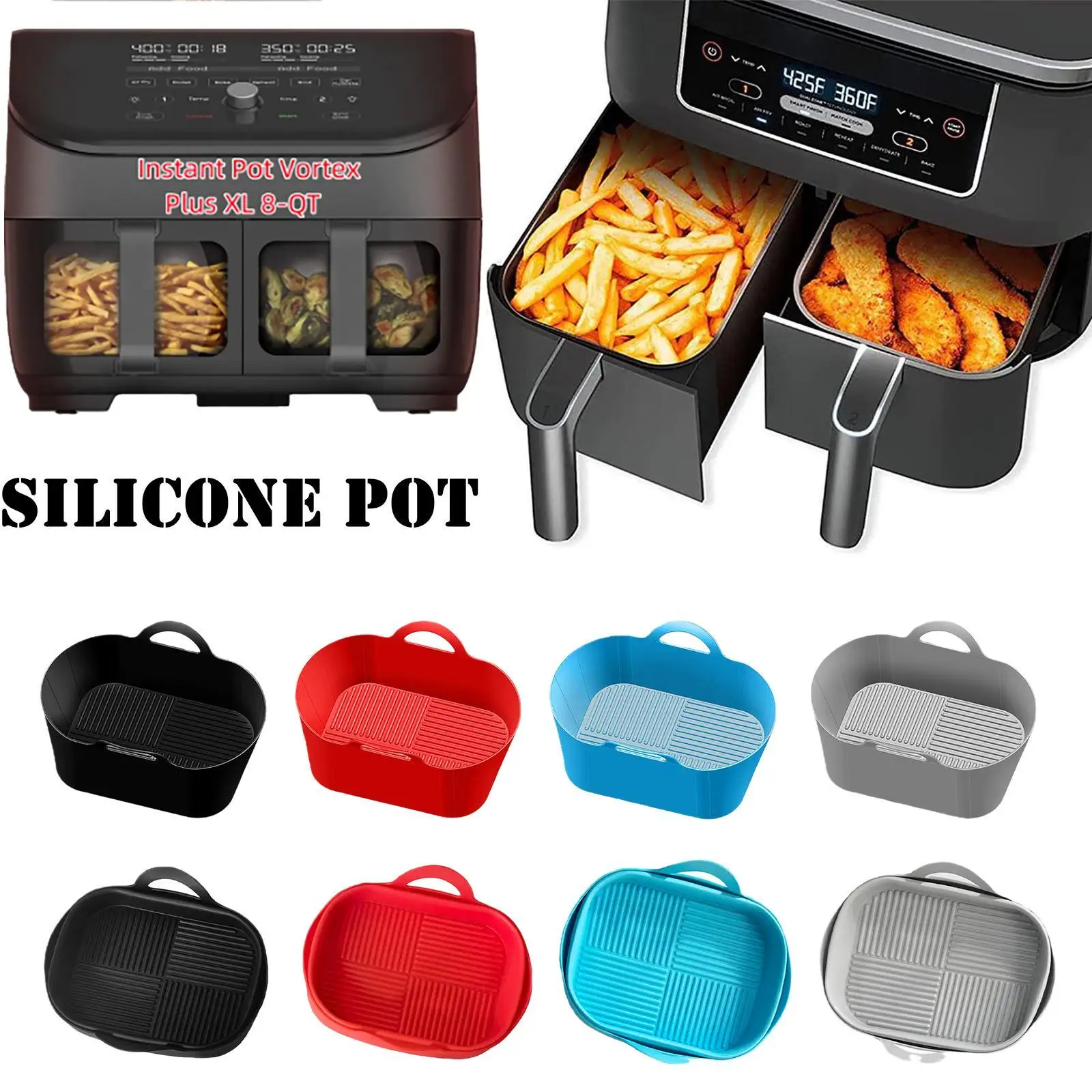 

1PCS Air Fryer Silicone Tray foldable Dish Basket Baking Pan Oven Pot Plate Liner Dual Accessories With Handle Hot
