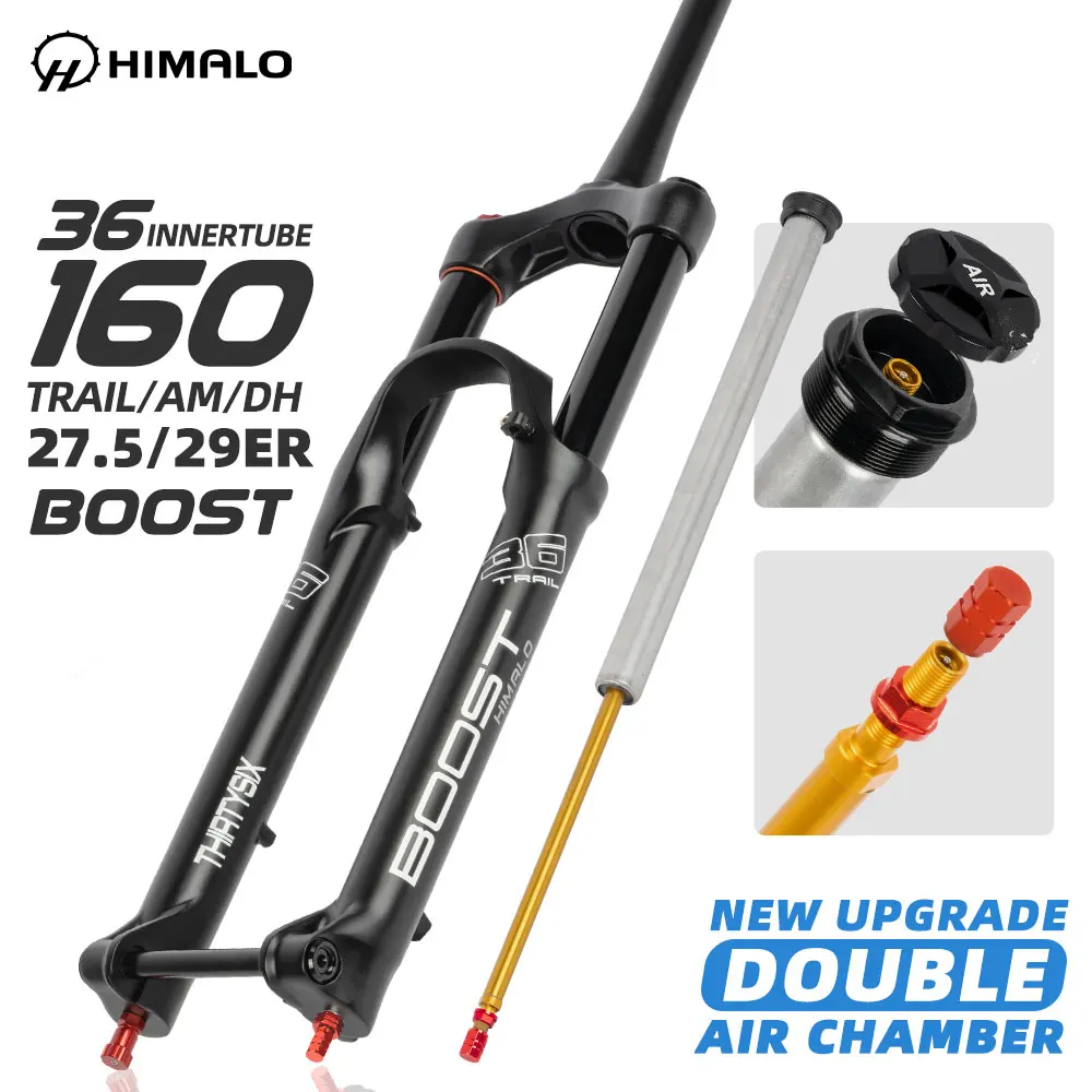 

HIMALO Suspension Air Double Air Chambe Fork DH AM DownHill Thru Axle Boost Fork Rebound Adjustment 110MM*15MM Travel 160MM MTB