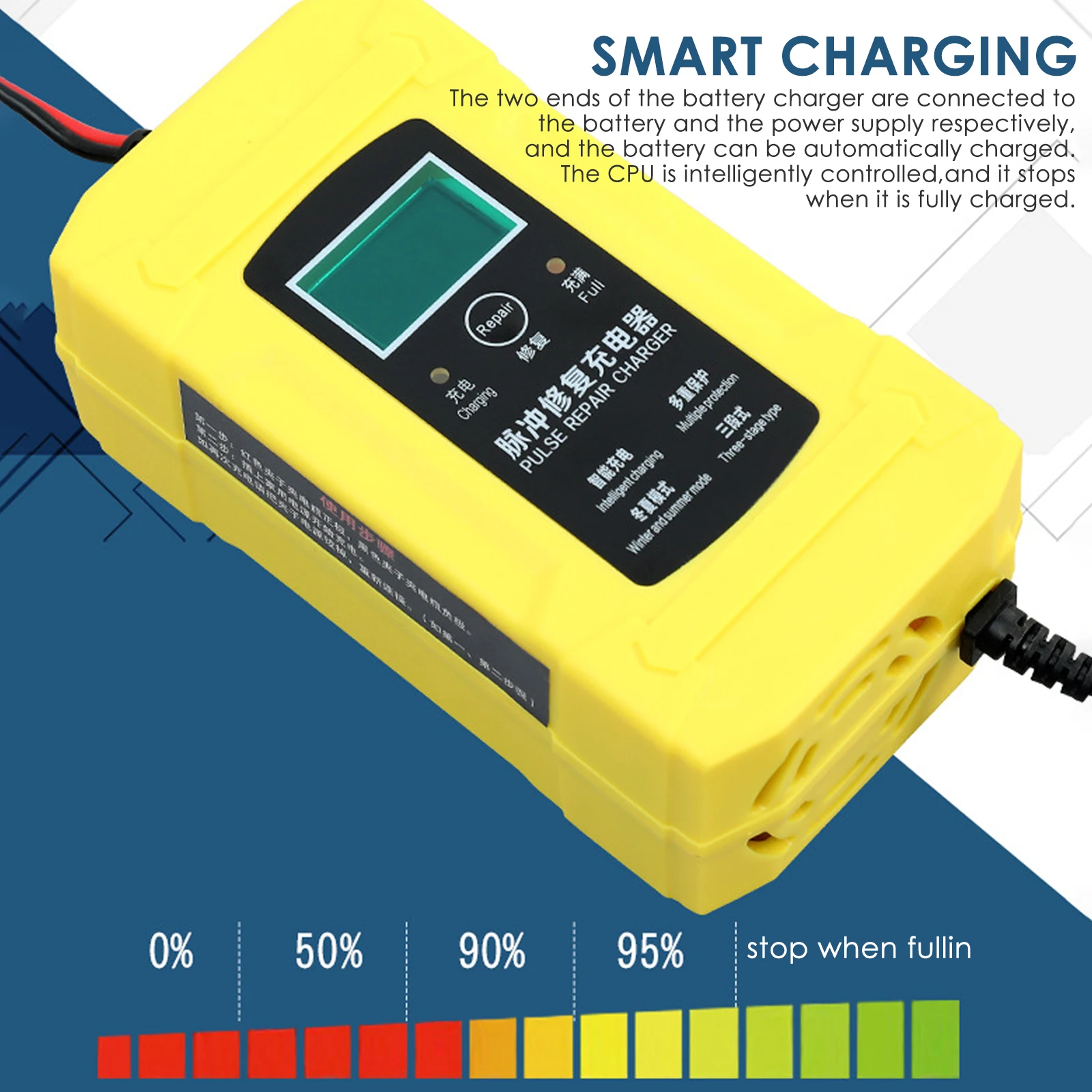 

12V 6A Intelligent Smart Motorcycle Car Battery Pulse Chargers Repair Type Lead Acid Storage Chargers-Battery Auto ATV