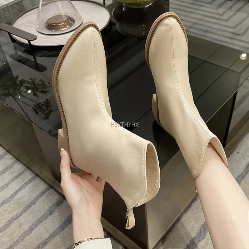 

Женские ботинки до середины икры-Женская Осенняя обувь с круглым носком в стиле рок 2022 ковбойские женские ботинки до середины икры с острым низким острым носком в римском стиле