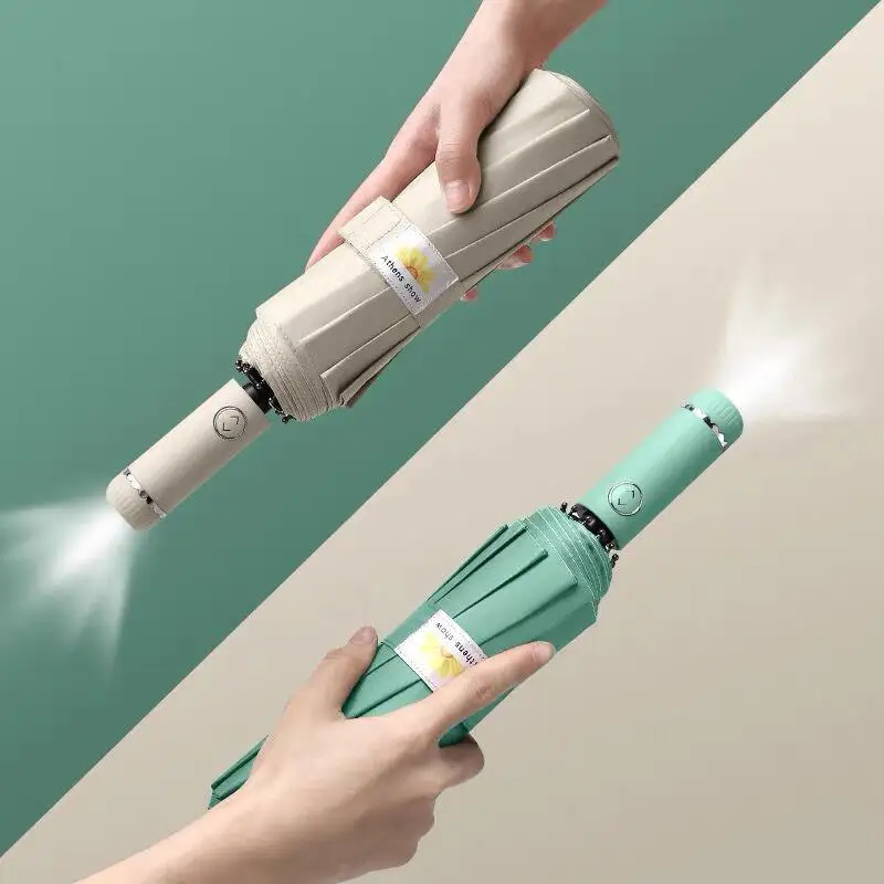 

With Led Light Automatic Umbrella Women Men Windproof Colorful Folding Big Umbrellas Anti UV Sunscreen Sun UPF50 Parasol