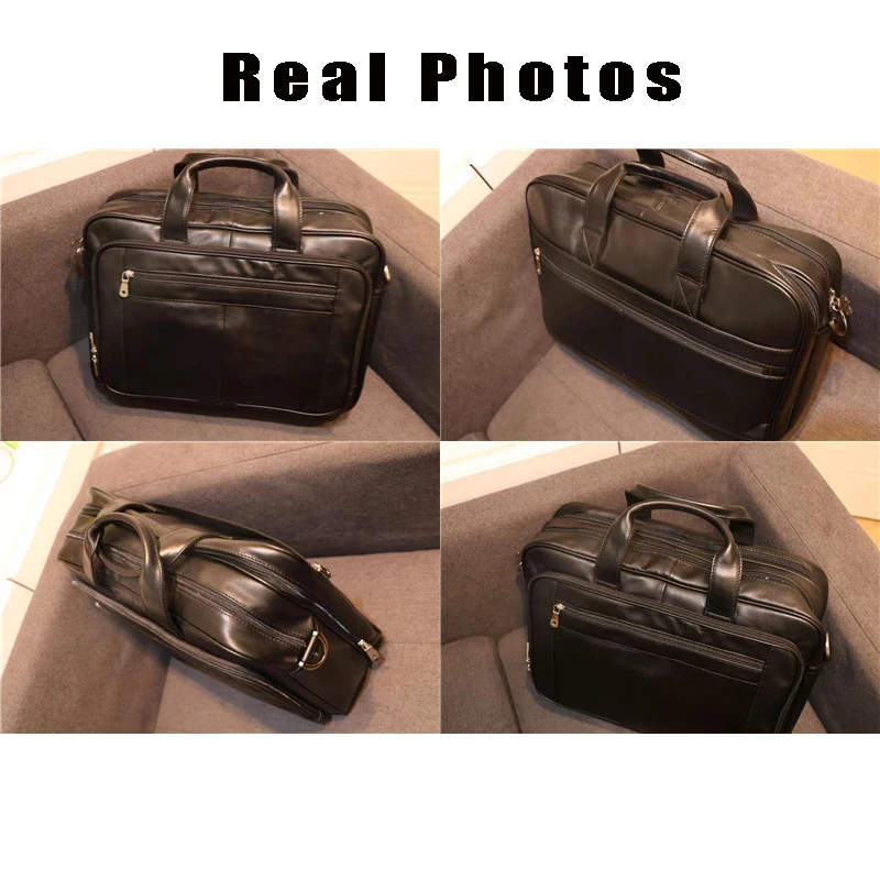 Genuine Leather Men's Briefcase Retro Crazy Horse Leather Handbag Men Shoulder Messenger Bag 15