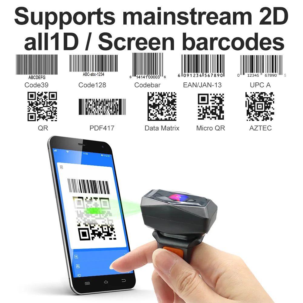 Фото Xincode беспроводной Bluetooth портативный считыватель штрих-кодов для пальцев Мини 2D сканер штрих-кода кольцевой сканер изображения №5