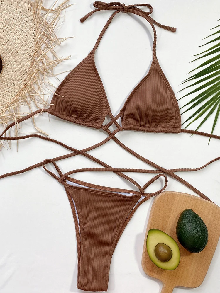 Сексуальное бикини в рубчик женский купальник новинка 2024 купальник-стринги