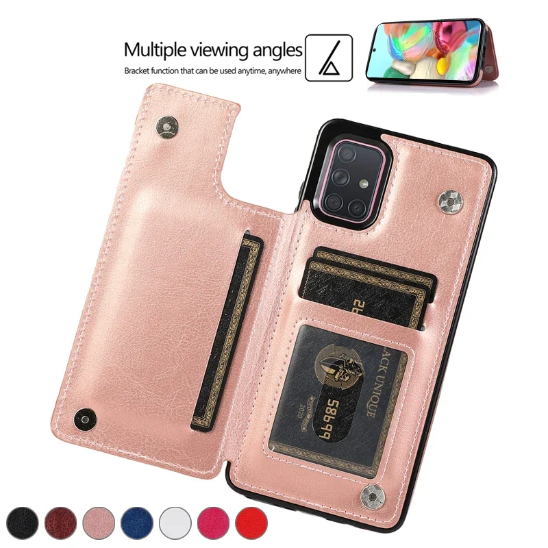 

Wallet Double Button Leather Case For Samsung S23 S22 Plus S21 Ultra S20 FE A72 A71 A70 A54 A53 A52 A51 A50 A33 A21S A14 A13 A12