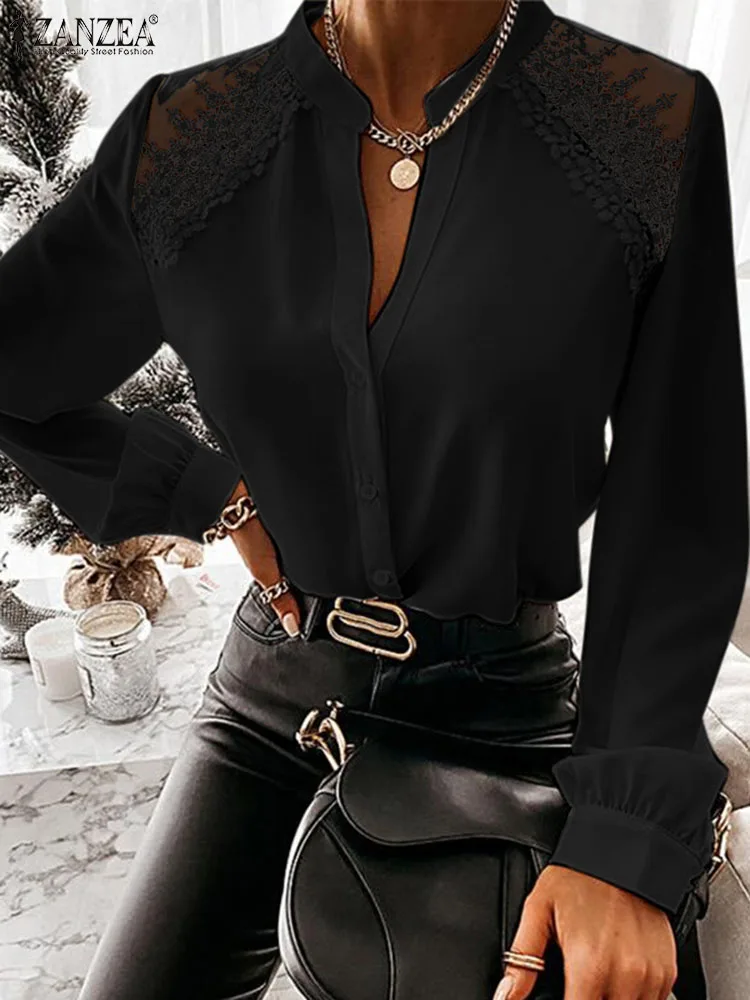 

Элегантная Белая Блузка ZANZEA на шнуровке, женские пикантные рубашки с длинным рукавом, офисные строченные блузы, модные однотонные топы на п...