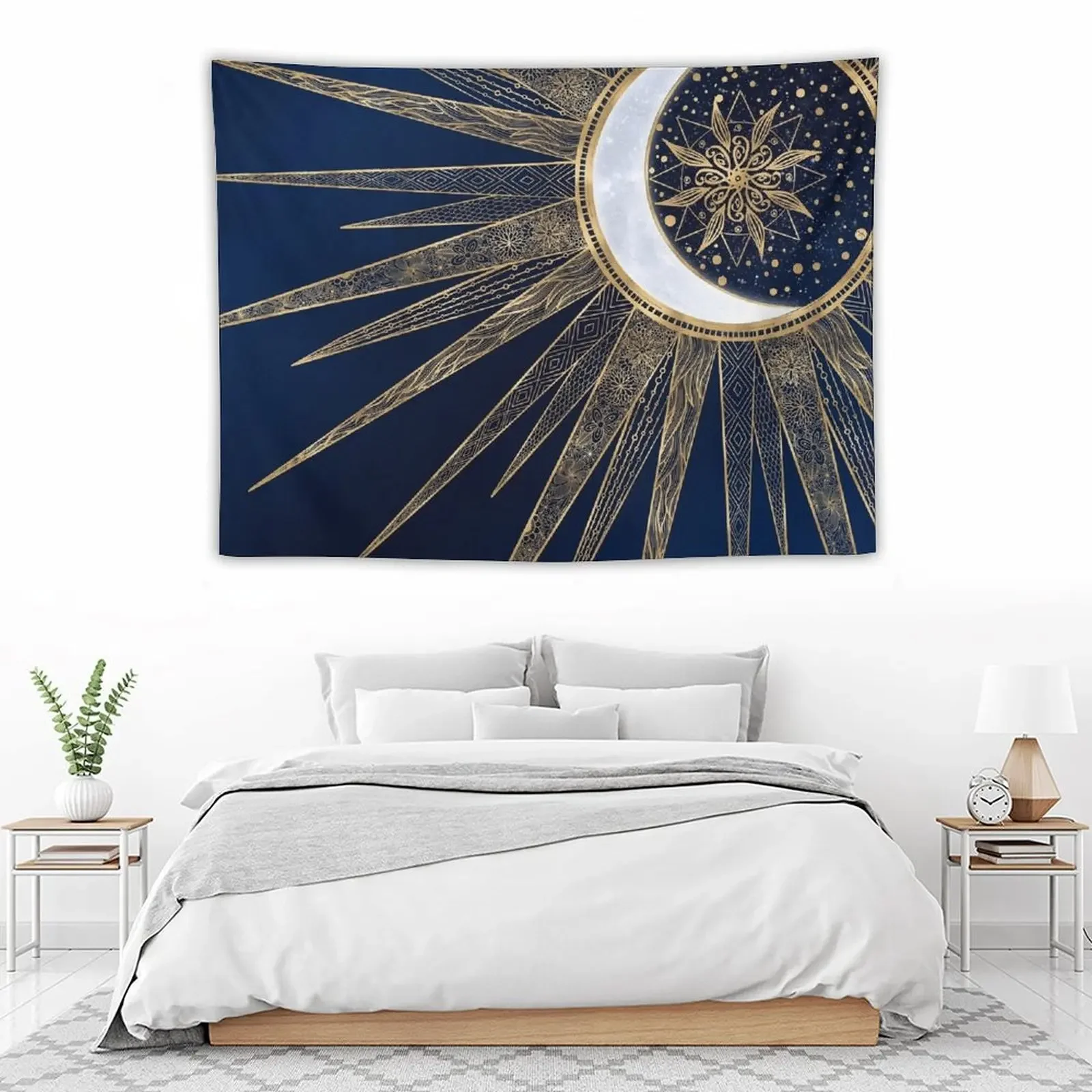 Синее золото Солнце Луна Мандала дудлинг искусство гобелен Декор для дома