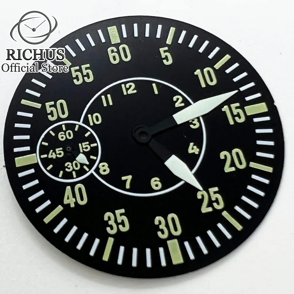 

38.5mm black dial green marks luminous dial fit ETA 6497-1 6497-2 or Sea gull 3600 series movement