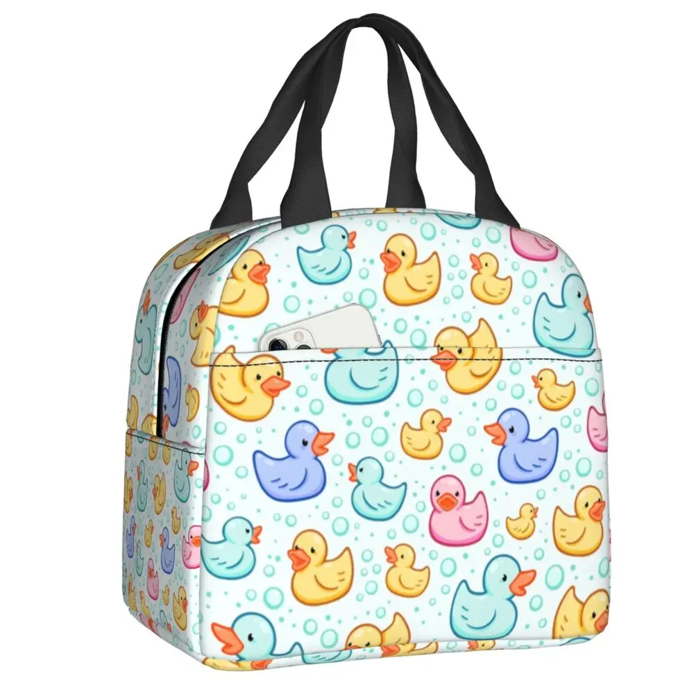 

Custom Cartoon Colorful Rubber Duck Lunch Bag Women Cooler Thermal Insulated Lunch Box for Children School Work Picnic Food Tote