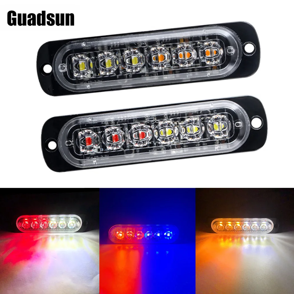 Guadsun Car Strobe Warning Light 6 Led 12v 24v White Blue Red Car Truck Strobe Emergency Grill Light Police Lamp Beacon Lamp