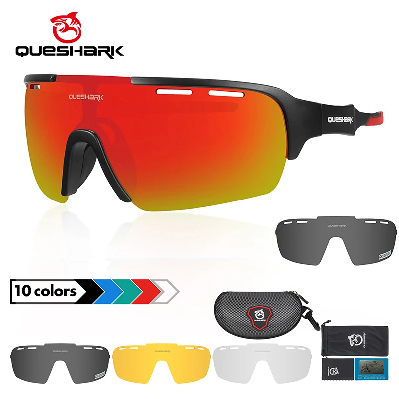 

QUESHARK мужские и женские поляризованные очки с 5 линзами, набор велосипедных солнцезащитных очков, спортивные MTB велосипедные очки для езды по дороге, уф зеркальные велосипедные очки QE43