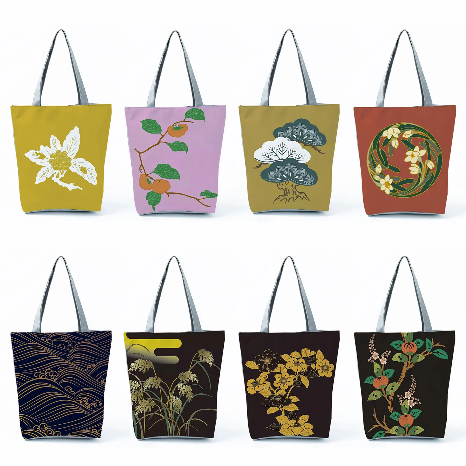 

Японские сумки-тоуты с рисунком и цветочным принтом, модные дорожные пляжные сумки, Экологичная складная сумка через плечо для покупок