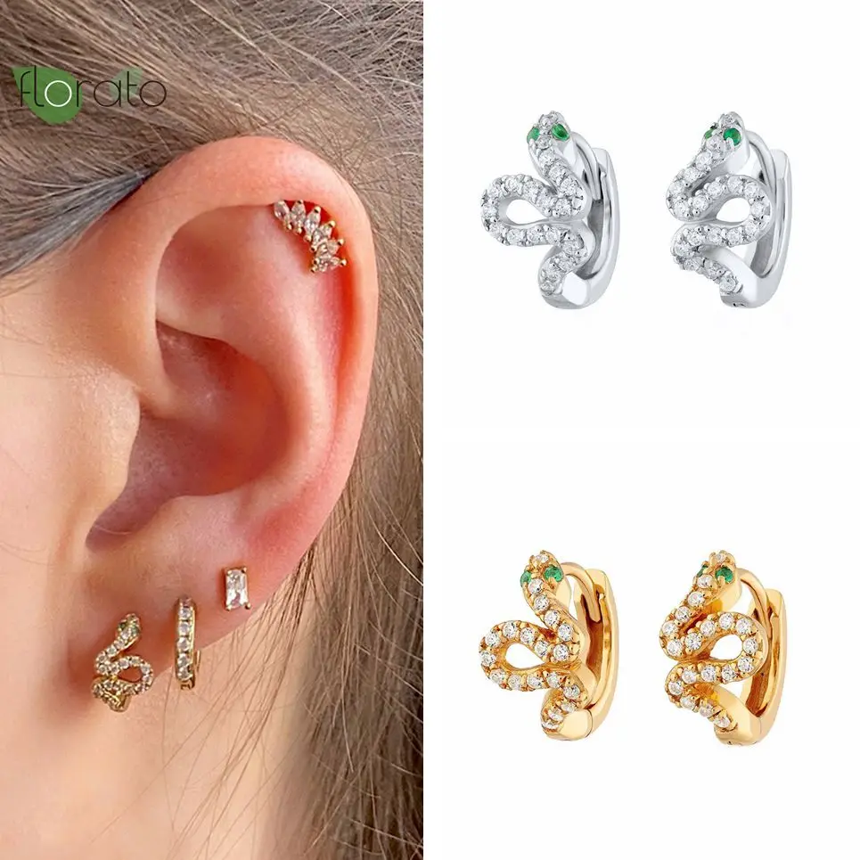 

925 Sterling Silver Luxury Eye/Snake Bling Zircon Hoop Earrings For Women 2021 Trend Huggie Earrings Fine Jewelry Pendientes A43