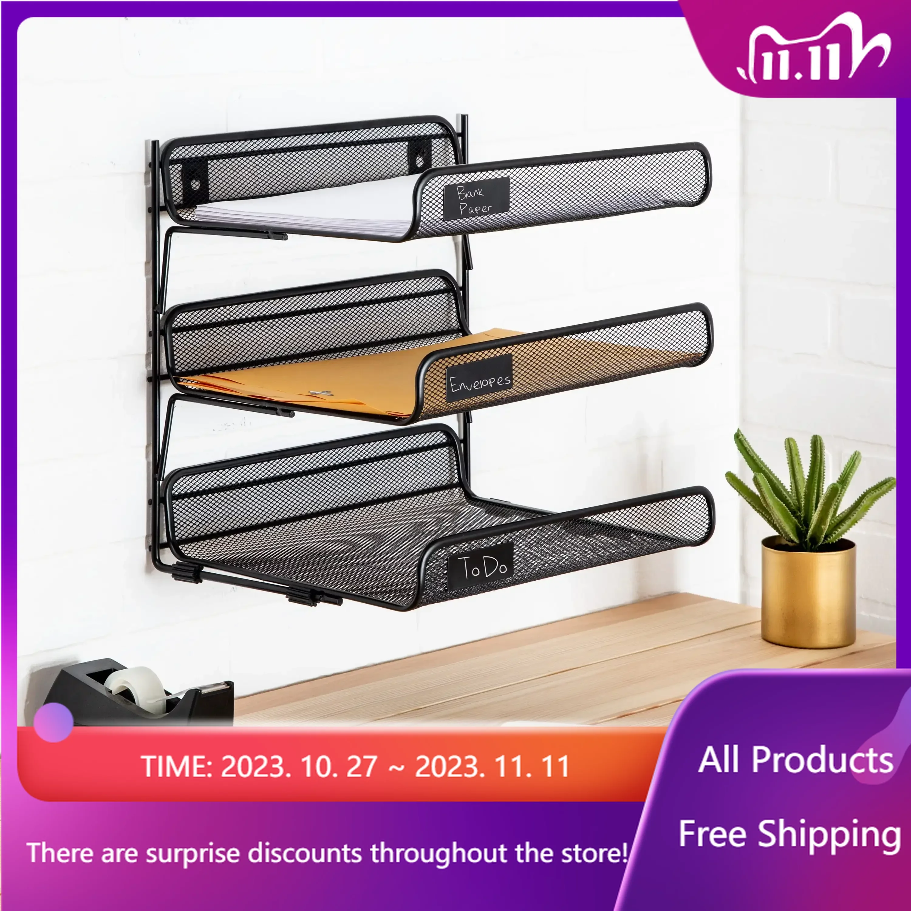 

3-Tier Desktop or Hanging File Organizer, Black Table Organizer Rapid Transit