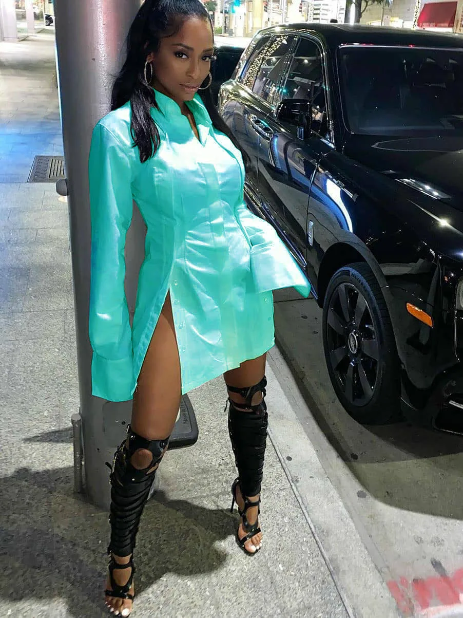 

Женское однотонное платье с длинным рукавом, на пуговицах