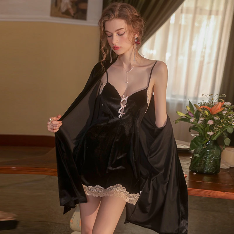 Underwear Sexy Pajamas Women's velvet Suspender Nightdress Ladies autumn winter velvet Halter Home Service Can Be Worn Outside