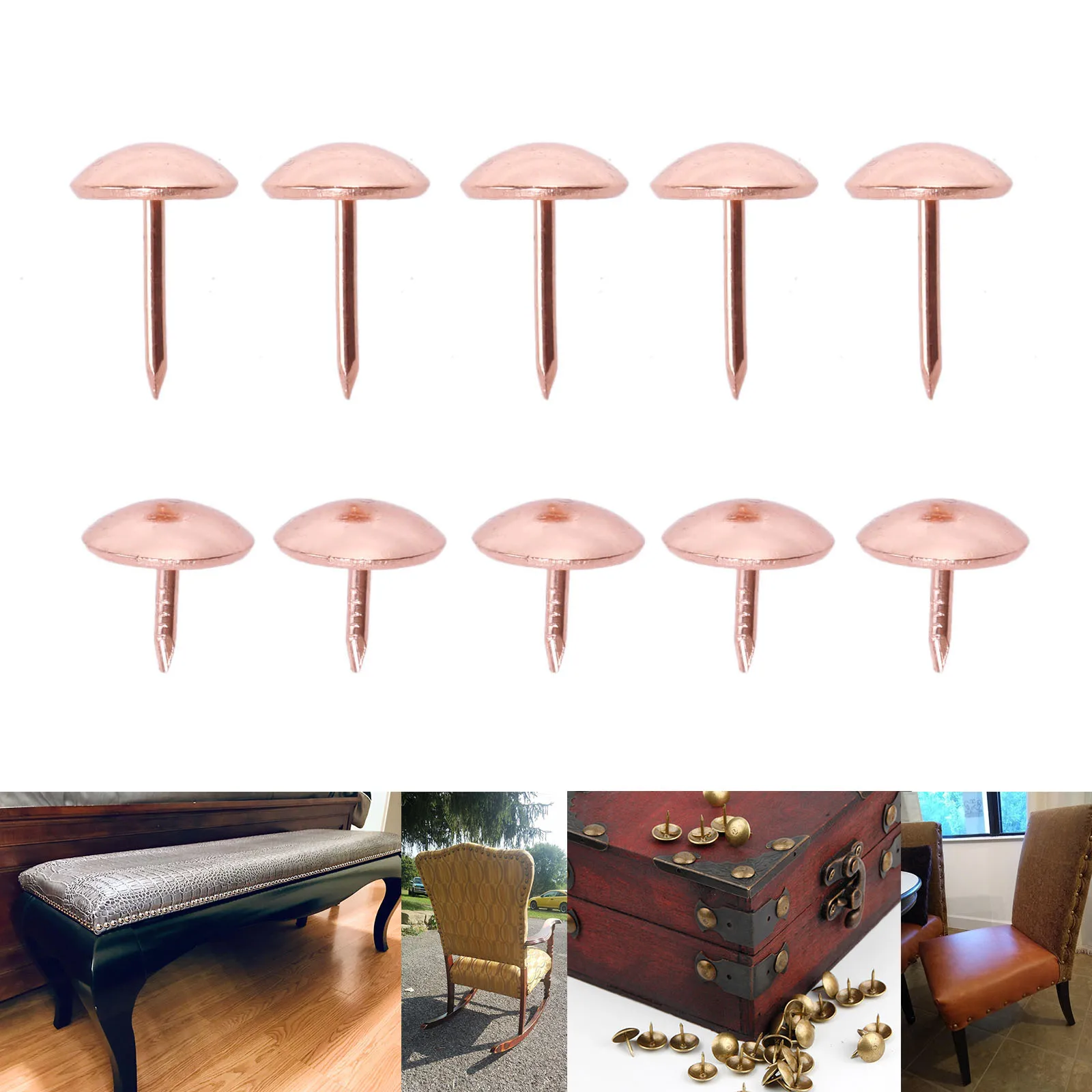 

100Pcs Upholstery Round Head Tacks 11mm/17mm Rose Gold Nails Metal Pushpin Vintage Tacks Antique Hardware
