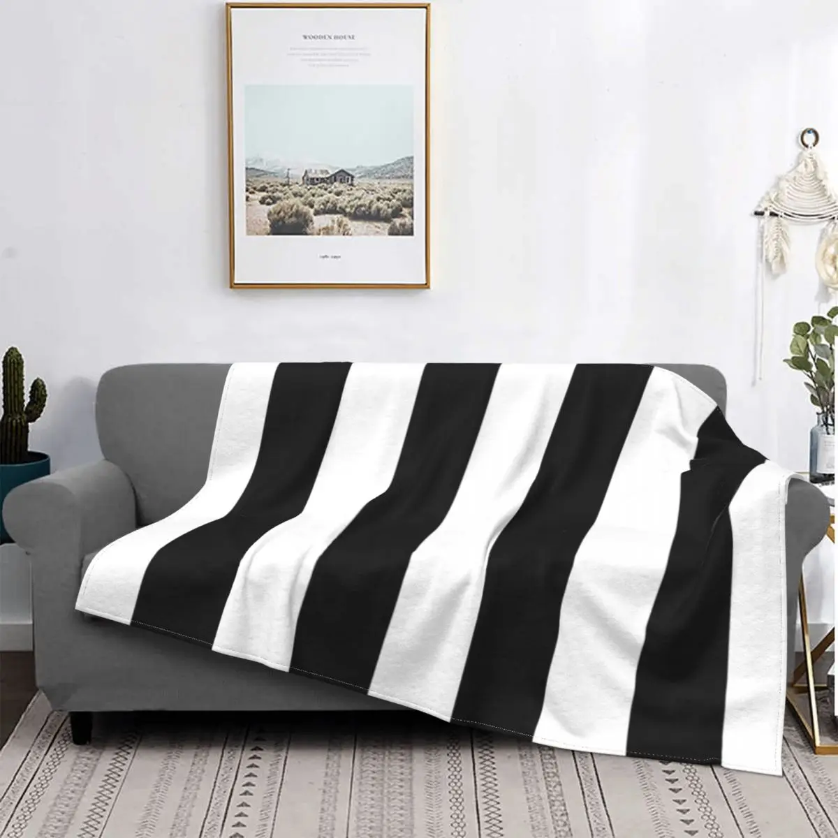 

Manta negra de líneas grandes para cama, colcha a cuadros, edredón para cama, manta de Picnic