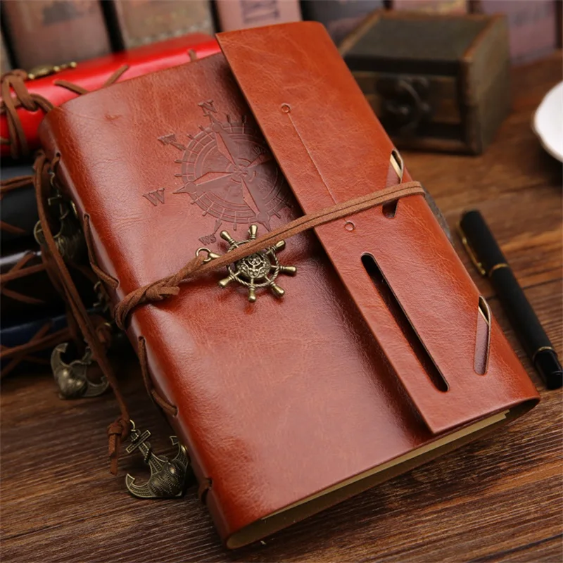Spiral NoteBook Newest Diary Book Vintage Pirate Anchors PU leather Note Book Replaceable Xmas Gift Traveler Journal