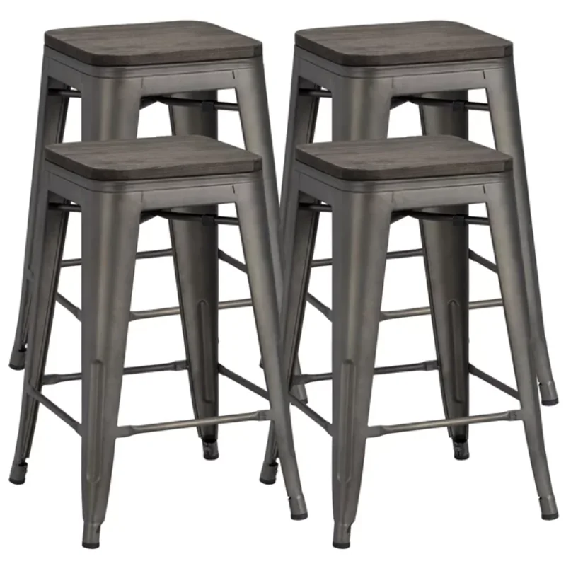 

SMILE MART 4pcs of 24" Counter/Bar Stool with Wooden Seat for Indoor/Outdoor