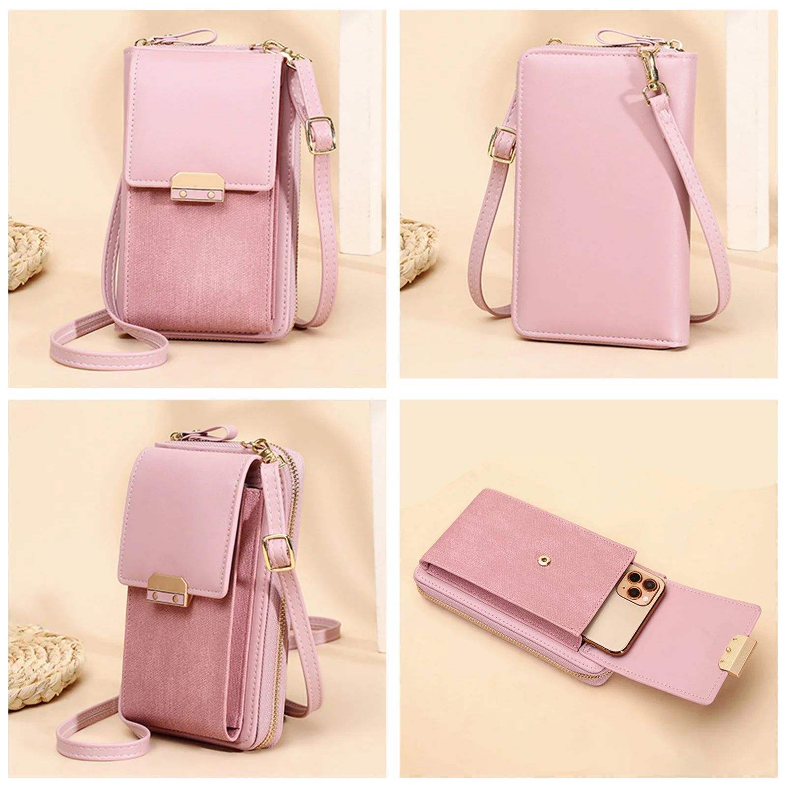 Female Solid-color Wallet Purse Magnetic Buckle Zipper Closure Wallet For Shopping