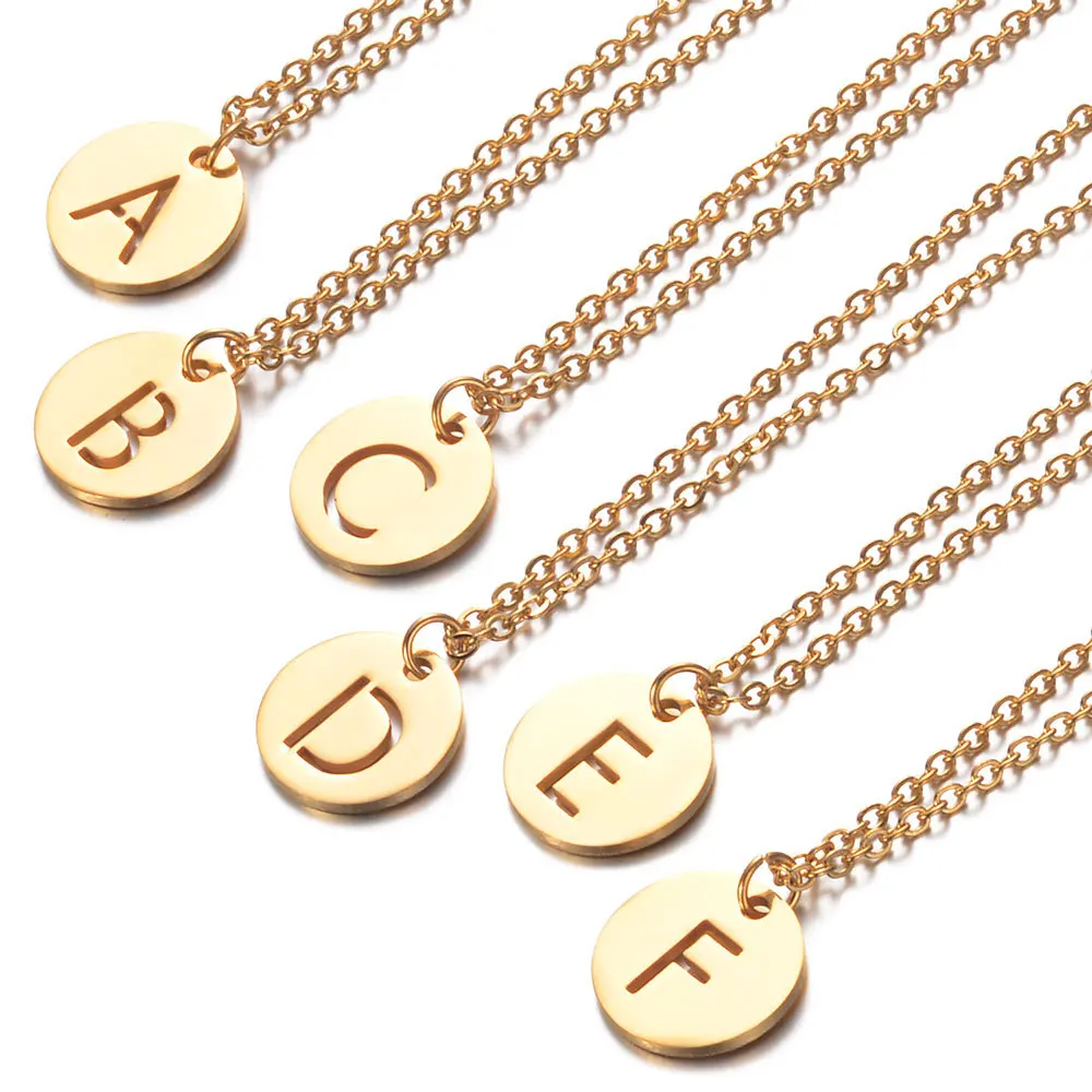 

Women A-Z 26 Initials Necklace Round Pendant Letter Alphabets Necklace Femme Choker gift for Women