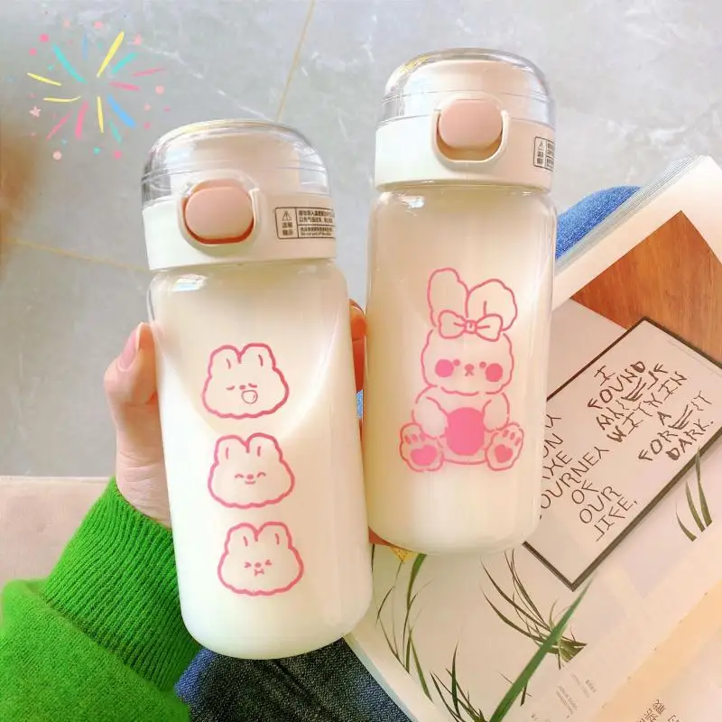

Cute Portable Milk Cup Outdoor Travel Mug Sports Fitness Drink Tumbler Plastic Leakproof Kettle New Creative 450ml Water Bottle