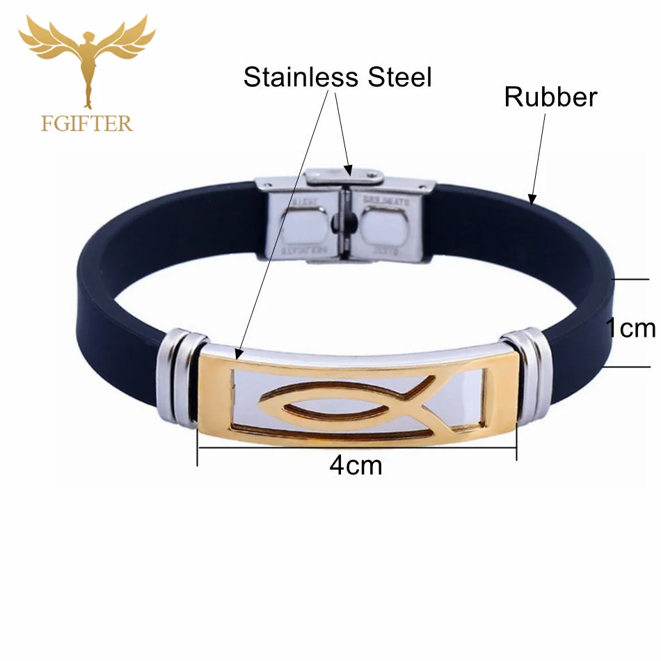 Простые браслеты с изображением Иисуса и рыбы из нержавеющей стали разноцветные