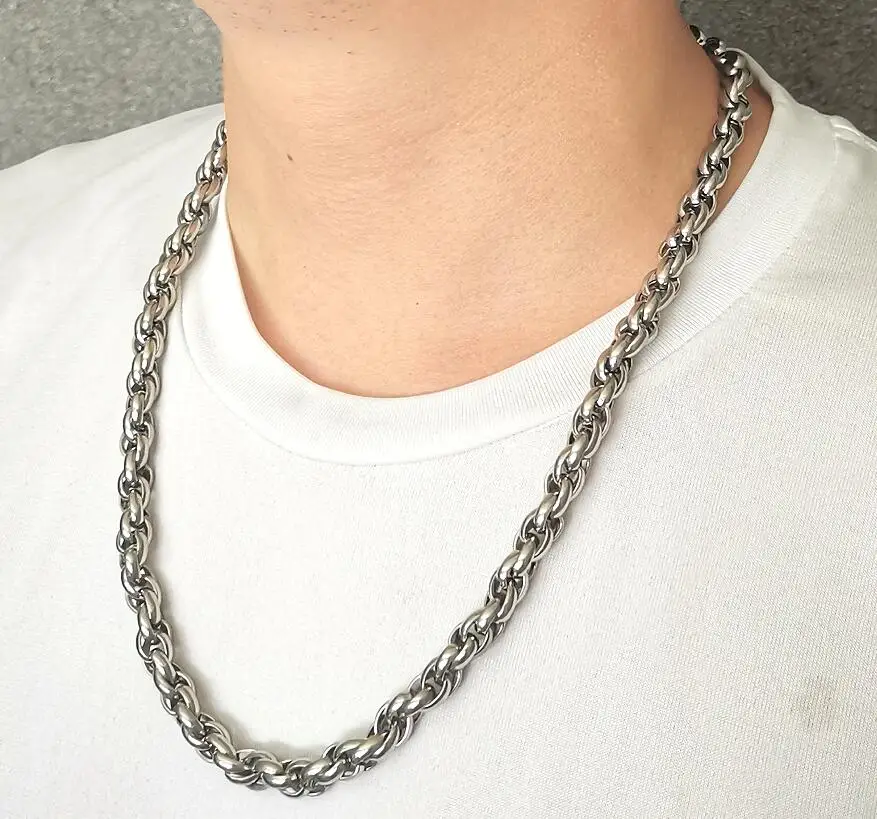 

Boy Mens Necklace Stainless Steel Twisted Chain Link Necklaces For Holiday Gifts.Silver 8.5mm 18-32inch