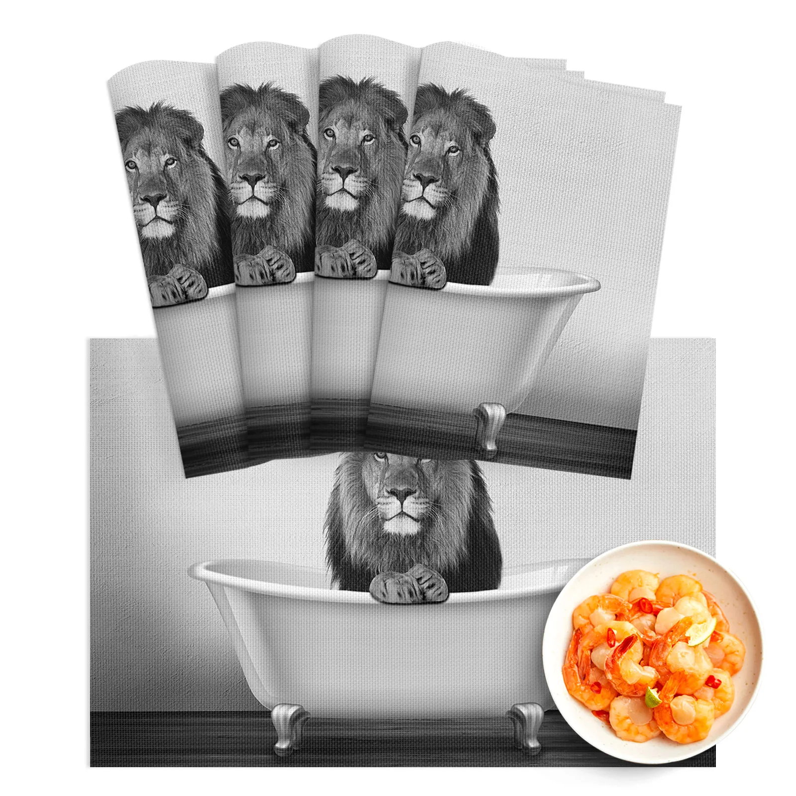 

4/6Pcs Table Mat Bathtub Lion Funny Animal Bowl Pad Coaster Set PVC Dining Table Placemats Home Decoration Kitchen Accessories