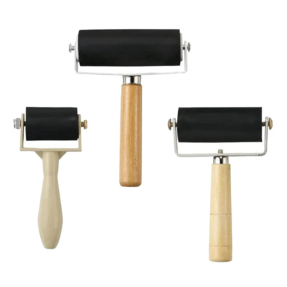 

3 Pcs Oil Painting Roller Wallpaper Tools Printing Diamond Ink Rolling Wheel Wood Child DIY Craft