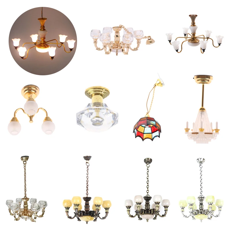 

1 Set Kid’s Realistic Dollhouse Furniture Chandelier Light Preschool Pretend Play Sand Table Toy Scaled Model LED Ceiling Lamp