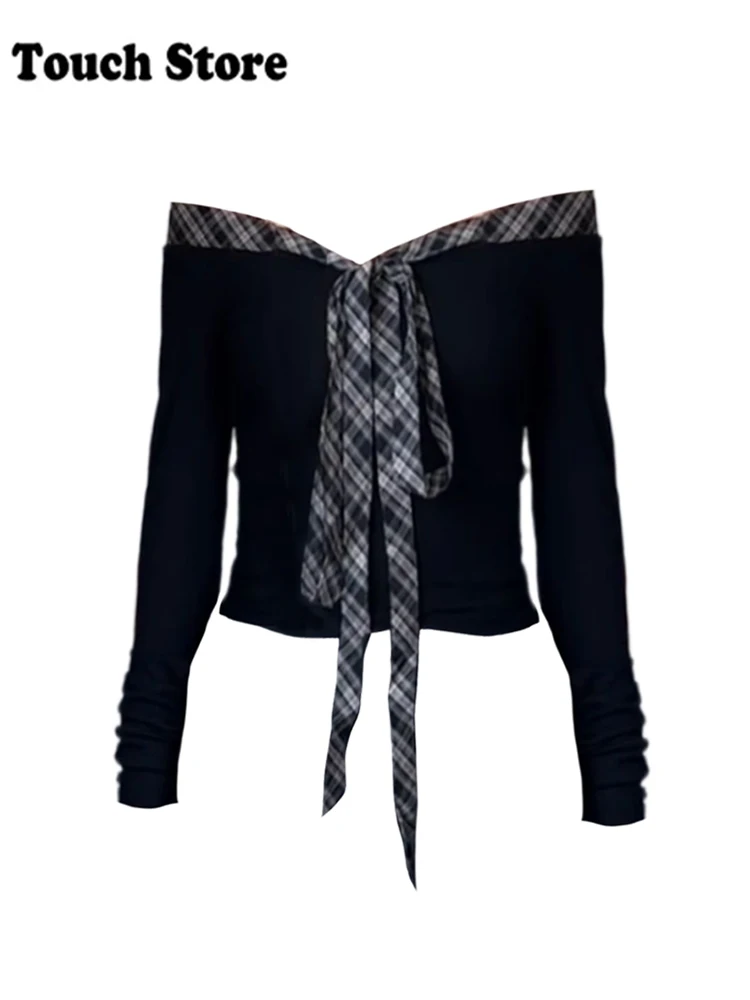 Осень-зима женский корейский укороченный топ Shoujo Coquette Design с разрезом на шее