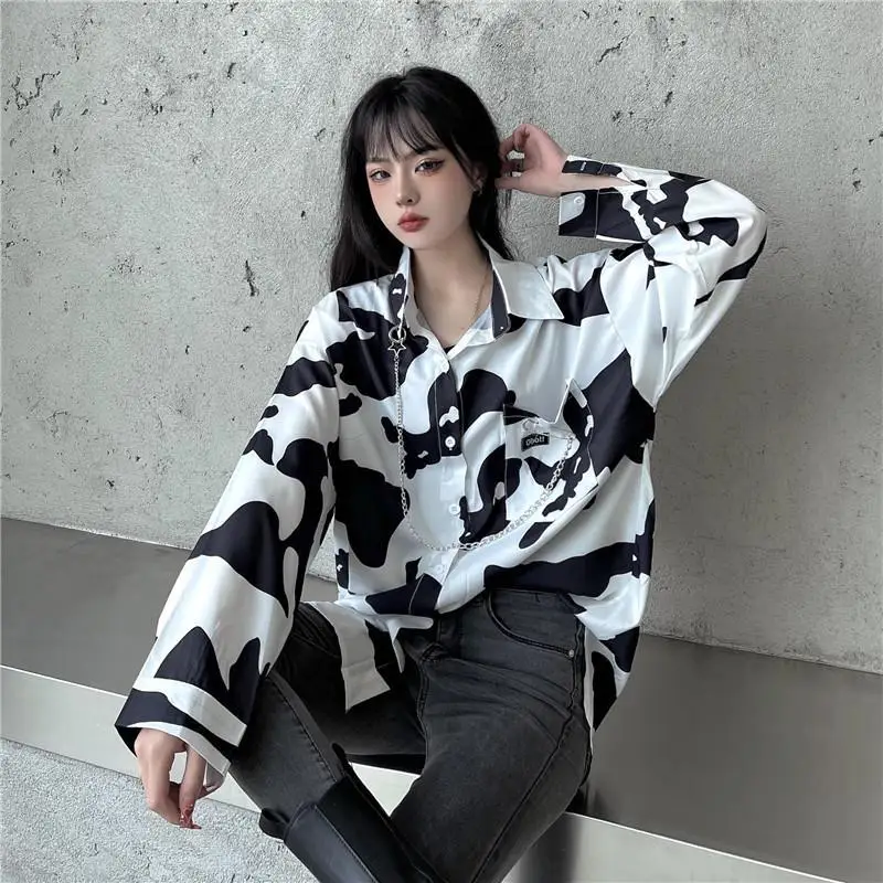 Женская шифоновая рубашка с коровьим принтом повседневный Свободный Топ на