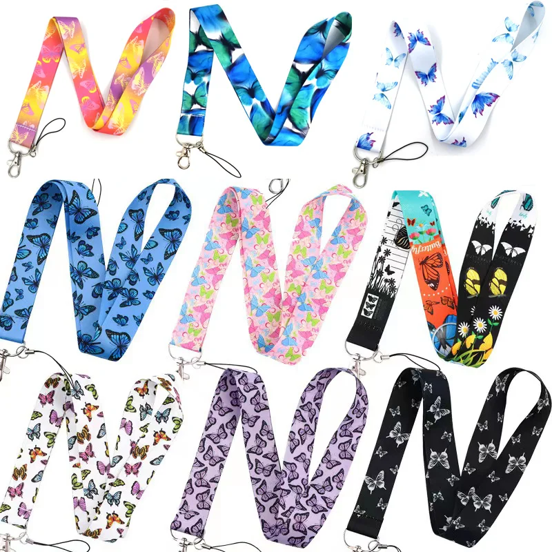 

Butterfly Lanyards Keychain DIY Cell Phone Straps USB ID Card Badge Holder Key Ring Strap Hanging Rope Phone Accessories