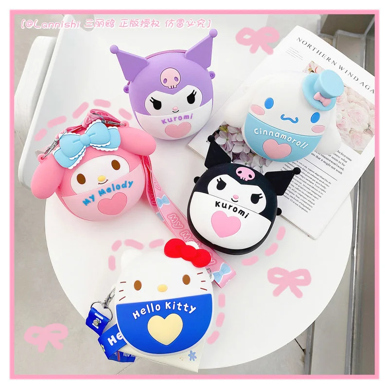 

Sanrioed My Melody Cinnamoroll Kuromi Silica Gel Inclined Shoulder Bag Cute Anime Doll Coin Purse Storage Bag Girl Birthday Gift