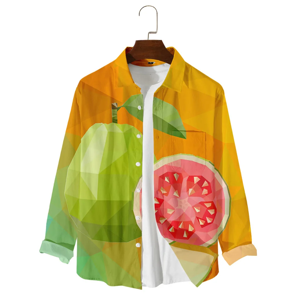 

Men's Printing Long Sleeve Shirt 2022 Spring/Summer 3D Tropical Fruit Print Shirts Mens Trendy Casual Clothing Plus Size XXS-5XL