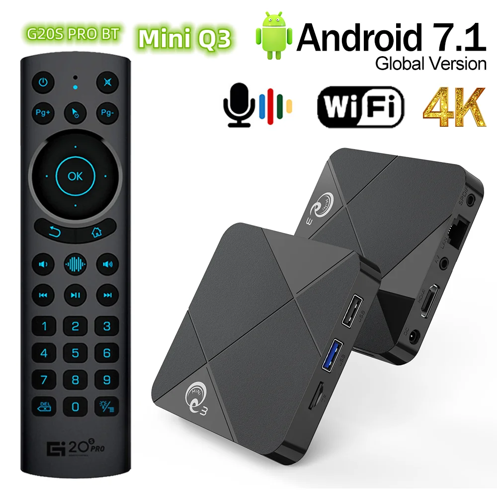 

A95X Mini Q3 TV Box Android 7.1 2G 16G TVBOX 1G 8G Quad-core 2 USB2.0 100LAN 2.4G Wifi 4K HD Video Media Player Set Top Box