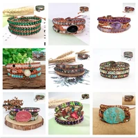 temperament european and american retro foreign trade natural pink spar bracelet beaded natural stone weaving bohemian bracelet