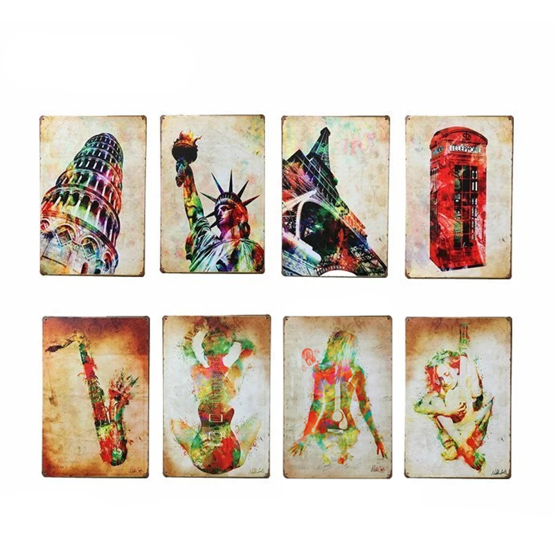 Винтажный Декор для комнаты музыка на гитаре рок-фильм металлический жестяной
