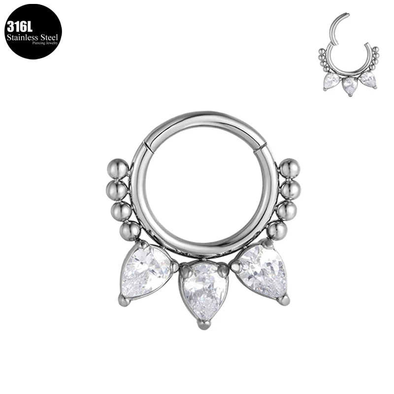 

Zircon Septum Piercing Nose Ring 316L Surgical Steel Earrings Hight Segment Clicker Hoop Cartilage Tragus Helix Body Jewelry 16G
